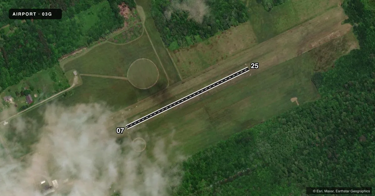Top-down satellite sketch of 03G THERMAL-G in ERIE, PENNSYLVANIA, showing runways 07/25 drawn to scale over Esri World Imagery