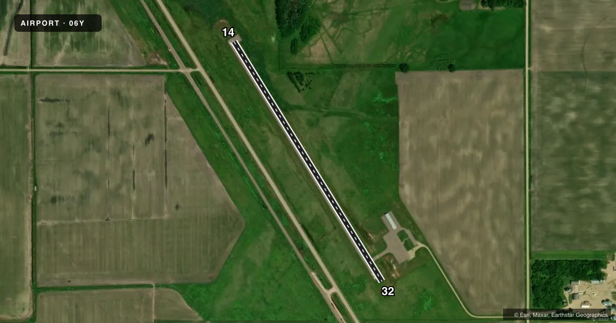Top-down satellite sketch of 06Y HERMAN MUNI in HERMAN, MINNESOTA, showing runways 14/32 drawn to scale over Esri World Imagery