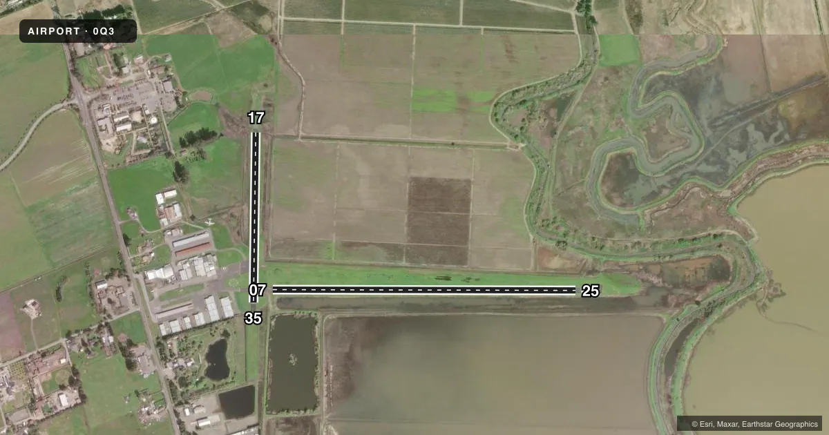 Top-down satellite sketch of 0Q3 SONOMA VALLEY in SCHELLVILLE/SONOMA, CALIFORNIA, showing runways 07/25, 17/35 drawn to scale over Esri World Imagery