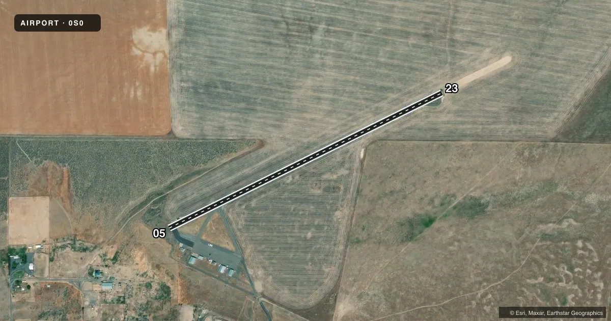 Top-down satellite sketch of 0S0 LIND in LIND, WASHINGTON, showing runways 05/23 drawn to scale over Esri World Imagery