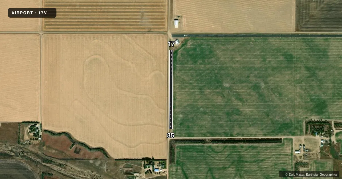 Top-down satellite sketch of 17V HAXTUN MUNI in HAXTUN, COLORADO, showing runways 17/35 drawn to scale over Esri World Imagery