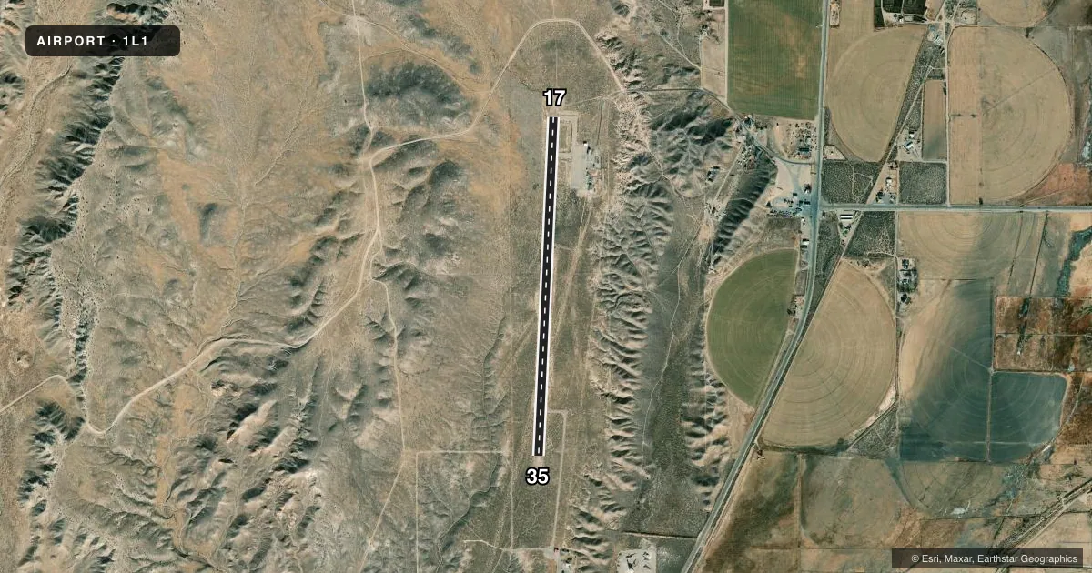 Top-down satellite sketch of 1L1 LINCOLN COUNTY in PANACA, NEVADA, showing runways 17/35 drawn to scale over Esri World Imagery