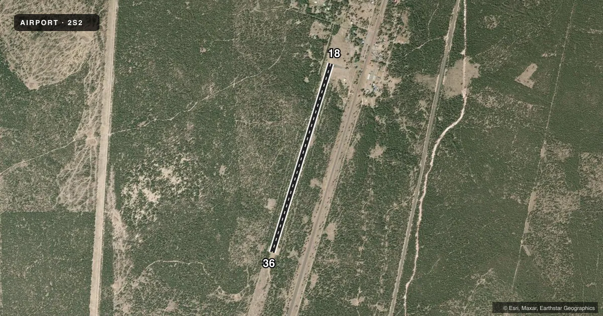 Top-down satellite sketch of 2S2 BEAVER MARSH in BEAVER MARSH, OREGON, showing runways 18/36 drawn to scale over Esri World Imagery