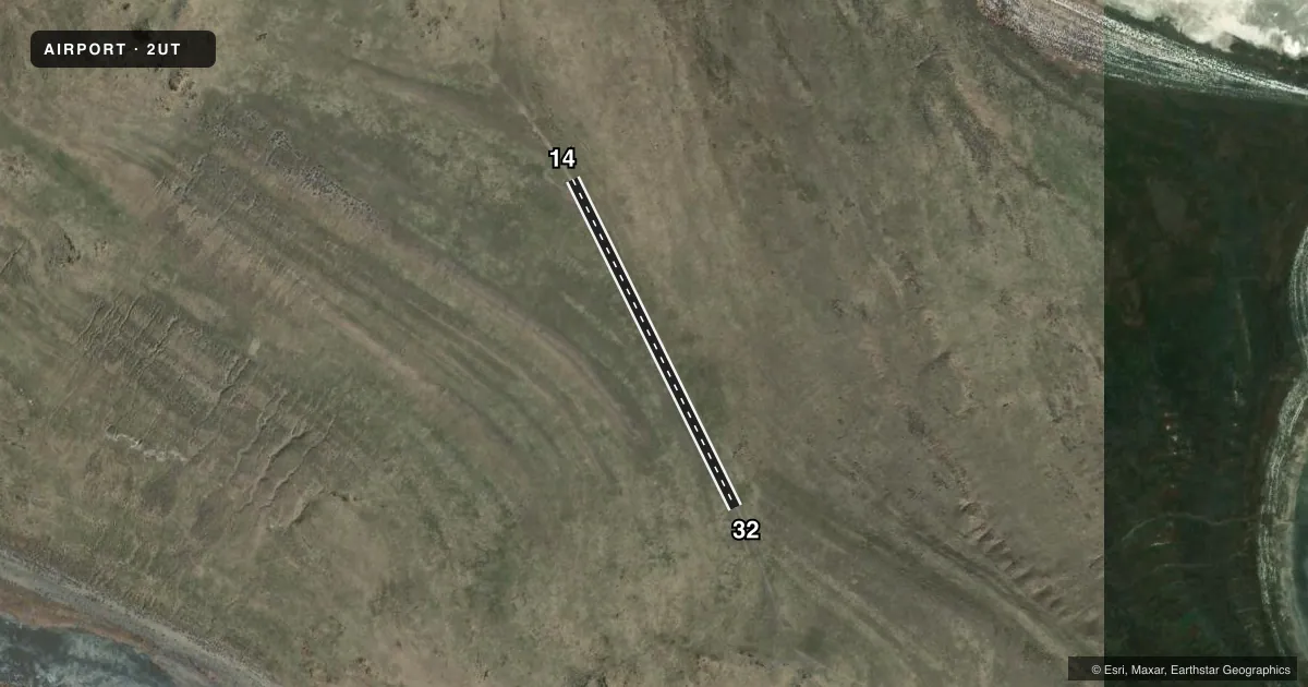 Top-down satellite sketch of 2UT FREMONT ISLAND UPPER in HOOPER, UTAH, showing runways 14/32 drawn to scale over Esri World Imagery