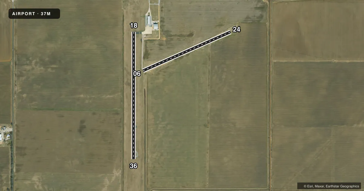 Top-down satellite sketch of 37M HORNERSVILLE MEML in HORNERSVILLE, MISSOURI, showing runways 18/36, 06/24 drawn to scale over Esri World Imagery