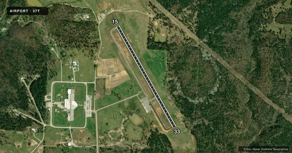 Top-down satellite sketch of 37T CALICO ROCK MUNI in CALICO ROCK, ARKANSAS, showing runways 15/33 drawn to scale over Esri World Imagery