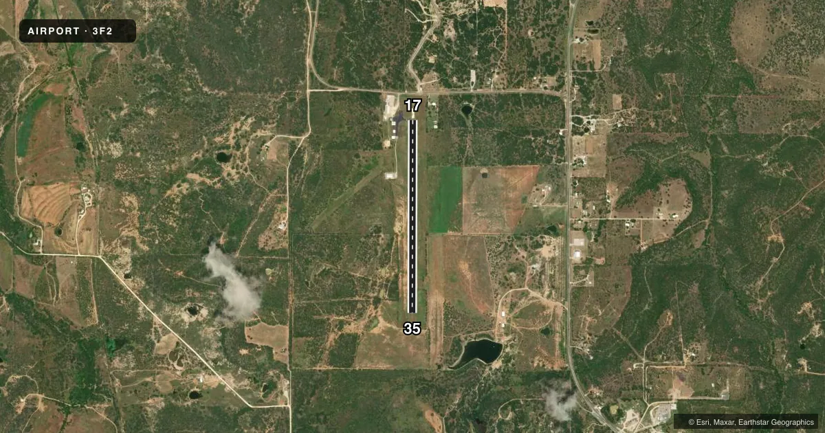 Top-down satellite sketch of 3F2 CISCO MUNI in CISCO, TEXAS, showing runways 17/35 drawn to scale over Esri World Imagery