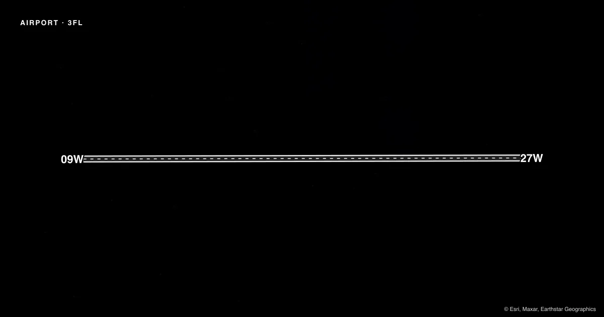 Top-down satellite sketch of 3FL ST CLOUD in ST CLOUD, FLORIDA, showing runways 09W/27W drawn to scale over Esri World Imagery