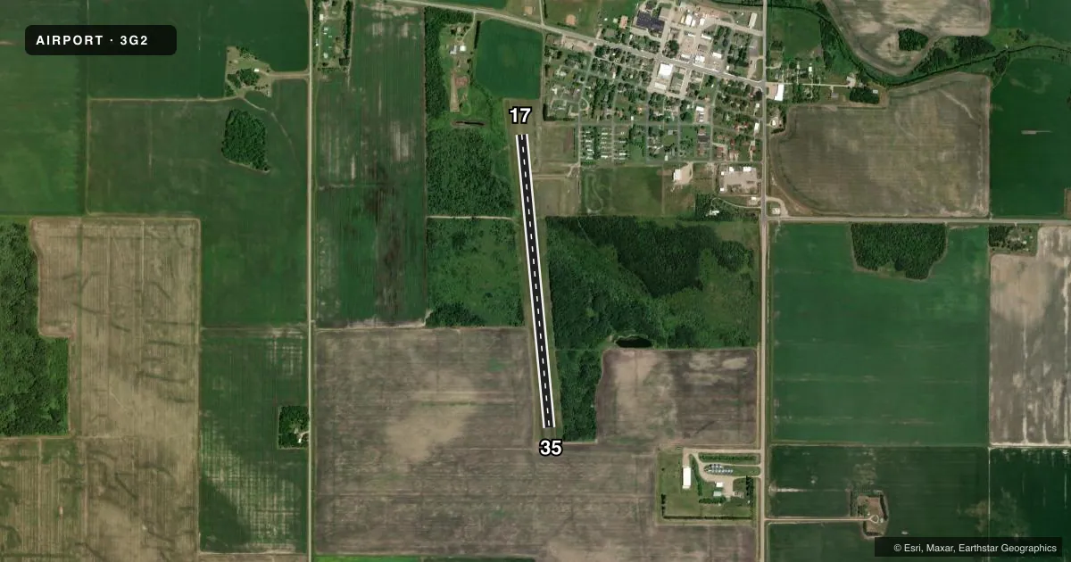 Top-down satellite sketch of 3G2 GRYGLA MUNI - MEL WILKENS FLD in GRYGLA, MINNESOTA, showing runways 17/35 drawn to scale over Esri World Imagery