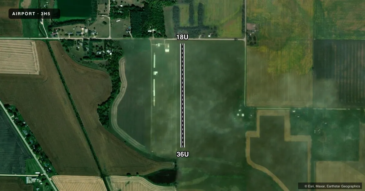 Top-down satellite sketch of 3H5 ERIE AIR PARK in ERIE, ILLINOIS, showing runways 18U/36U drawn to scale over Esri World Imagery