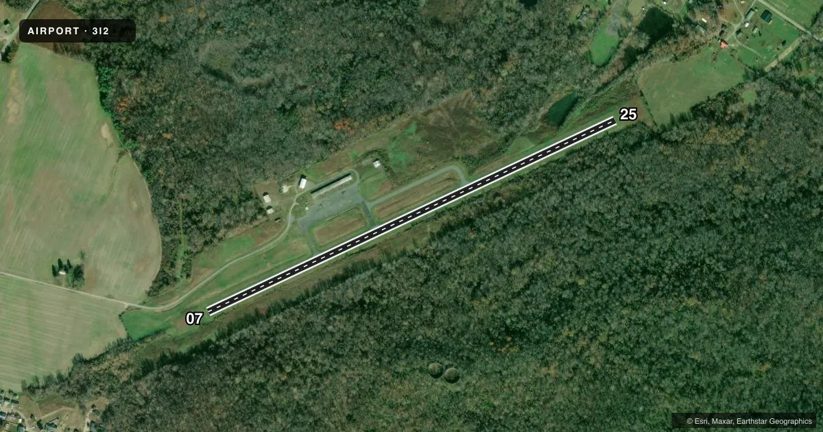Top-down satellite sketch of 3I2 MASON COUNTY in POINT PLEASANT, WEST VIRGINIA, showing runways 07/25 drawn to scale over Esri World Imagery