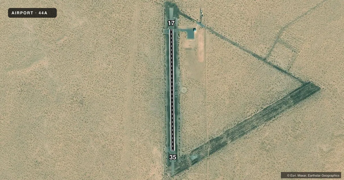 Top-down satellite sketch of 44A ROLLE AIRFIELD in SAN LUIS, ARIZONA, showing runways 17/35 drawn to scale over Esri World Imagery