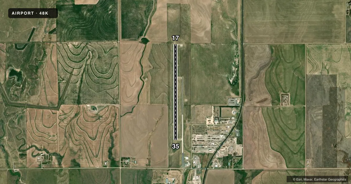 Top-down satellite sketch of 48K NESS CITY MUNI in NESS CITY, KANSAS, showing runways 17/35 drawn to scale over Esri World Imagery