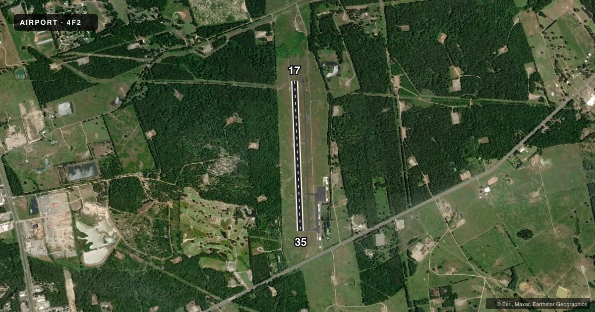 Top-down satellite sketch of 4F2 PANOLA COUNTY-SHARPE FLD in CARTHAGE, TEXAS, showing runways 17/35 drawn to scale over Esri World Imagery