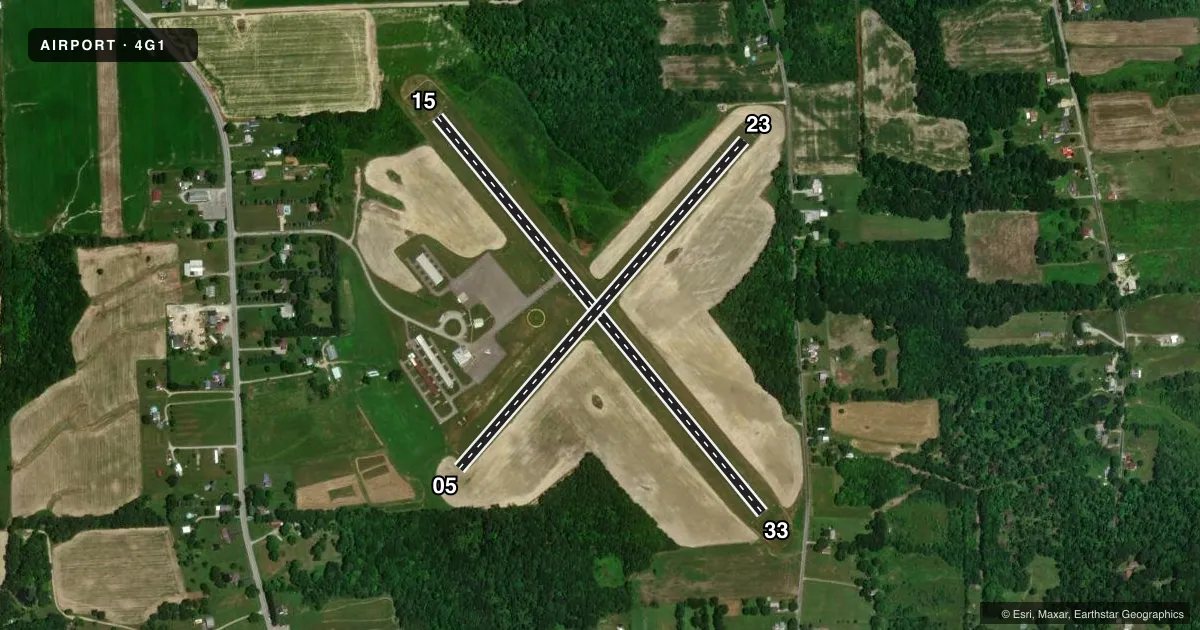 Top-down satellite sketch of 4G1 GREENVILLE MUNI in GREENVILLE, PENNSYLVANIA, showing runways 15/33, 05/23 drawn to scale over Esri World Imagery