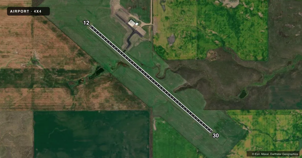 Top-down satellite sketch of 4X4 WESSINGTON SPRINGS in WESSINGTON SPRINGS, SOUTH DAKOTA, showing runways 12/30 drawn to scale over Esri World Imagery