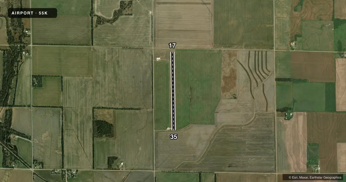 Top-down satellite sketch of 55K OXFORD MUNI in OXFORD, KANSAS, showing runways 17/35 drawn to scale over Esri World Imagery