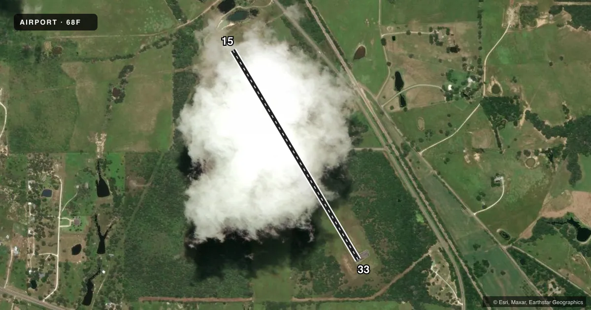 Top-down satellite sketch of 68F TEAGUE MUNI in TEAGUE, TEXAS, showing runways 15/33 drawn to scale over Esri World Imagery