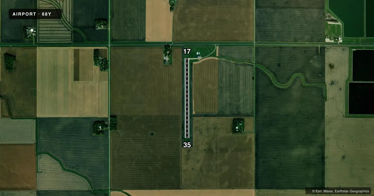 Top-down satellite sketch of 68Y WELLS MUNI in WELLS, MINNESOTA, showing runways 17/35 drawn to scale over Esri World Imagery