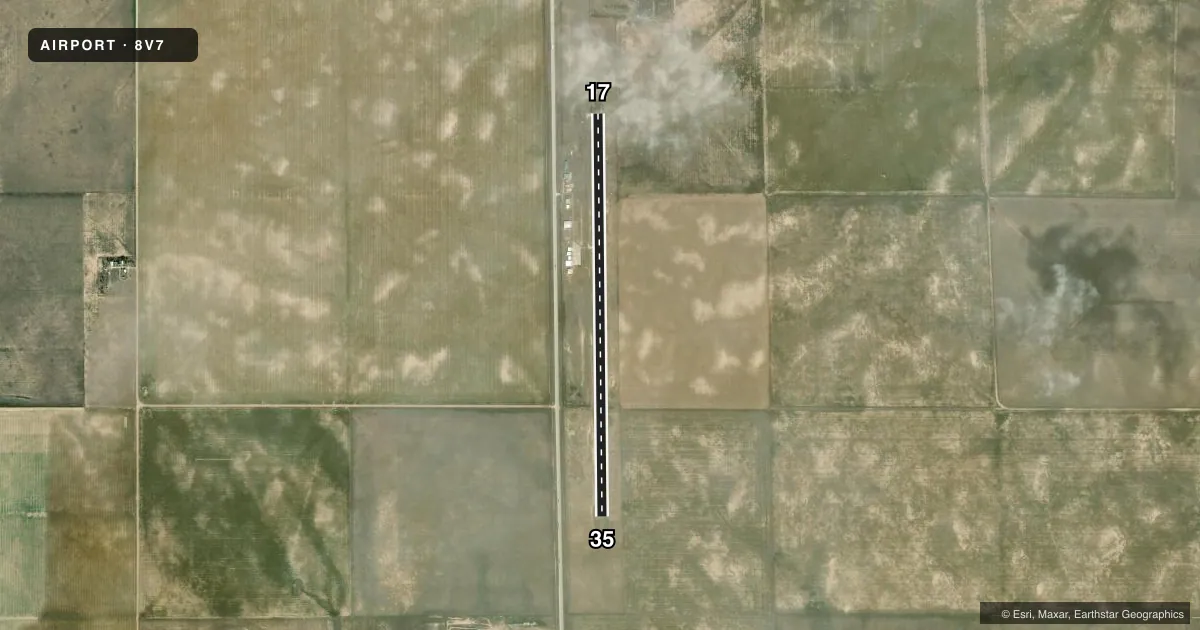 Top-down satellite sketch of 8V7 SPRINGFIELD MUNI in SPRINGFIELD, COLORADO, showing runways 17/35 drawn to scale over Esri World Imagery