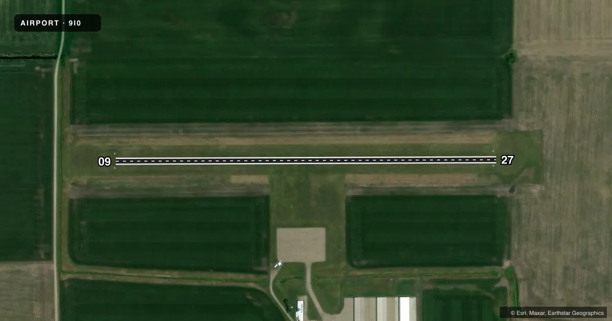 Top-down satellite sketch of 9I0 HAVANA RGNL in HAVANA, ILLINOIS, showing runways 09/27 drawn to scale over Esri World Imagery