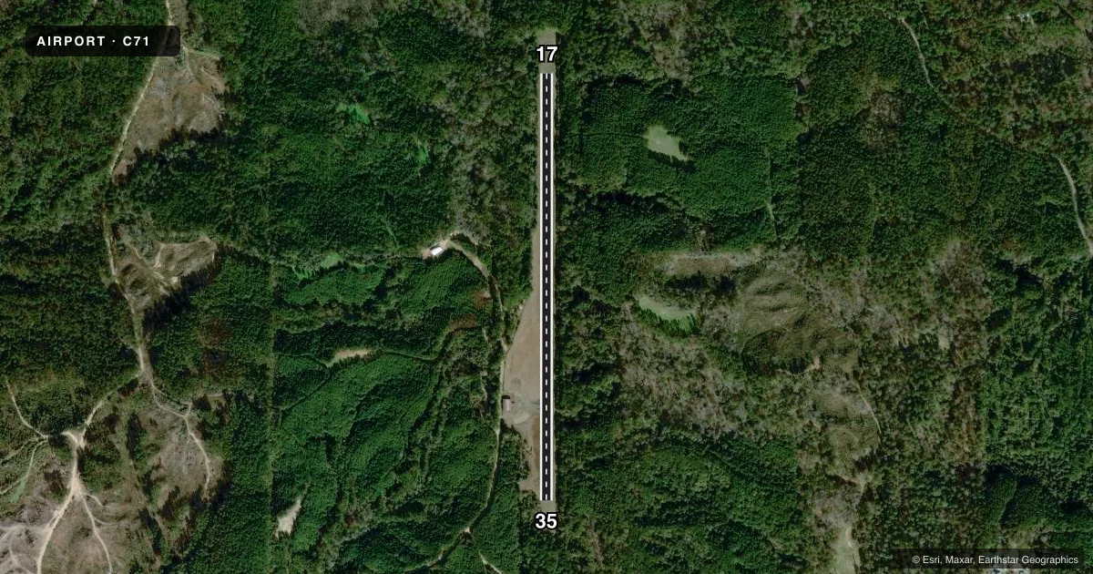 Top-down satellite sketch of C71 CROSBY MUNI in CROSBY, MISSISSIPPI, showing runways 17/35 drawn to scale over Esri World Imagery