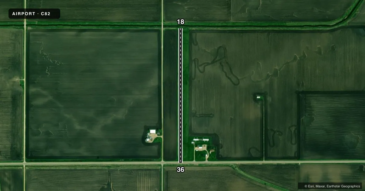 Top-down satellite sketch of C82 BRESSON in COMPTON, ILLINOIS, showing runways 18/36 drawn to scale over Esri World Imagery