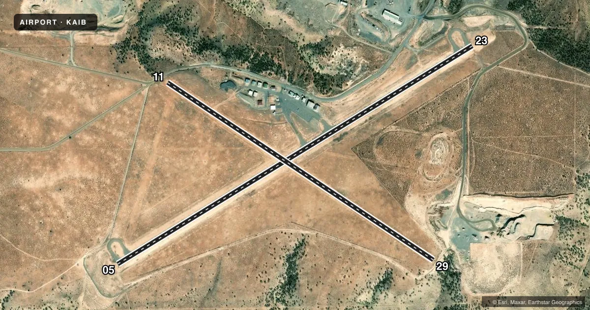 Top-down satellite sketch of KAIB HOPKINS FLD in NUCLA, COLORADO, showing runways 05/23, 11/29 drawn to scale over Esri World Imagery