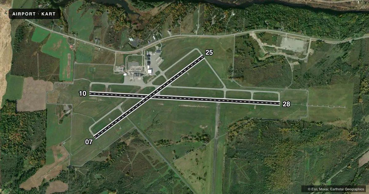 Top-down satellite sketch of KART WATERTOWN INTL in WATERTOWN, NEW YORK, showing runways 10/28, 07/25 drawn to scale over Esri World Imagery
