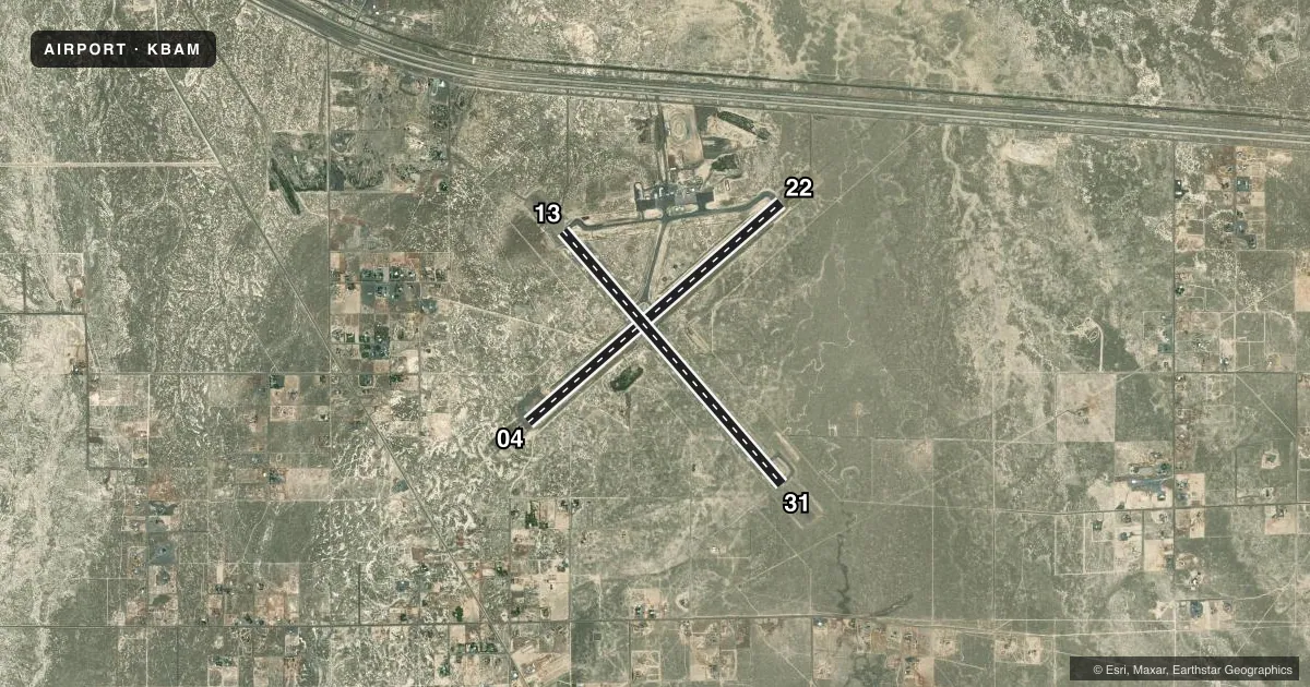 Top-down satellite sketch of KBAM BATTLE MOUNTAIN in BATTLE MOUNTAIN, NEVADA, showing runways 04/22, 13/31 drawn to scale over Esri World Imagery