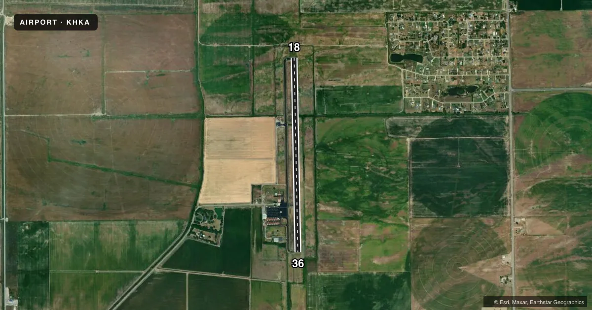 Top-down satellite sketch of KHKA BLYTHEVILLE MUNI in BLYTHEVILLE, ARKANSAS, showing runways 18/36 drawn to scale over Esri World Imagery