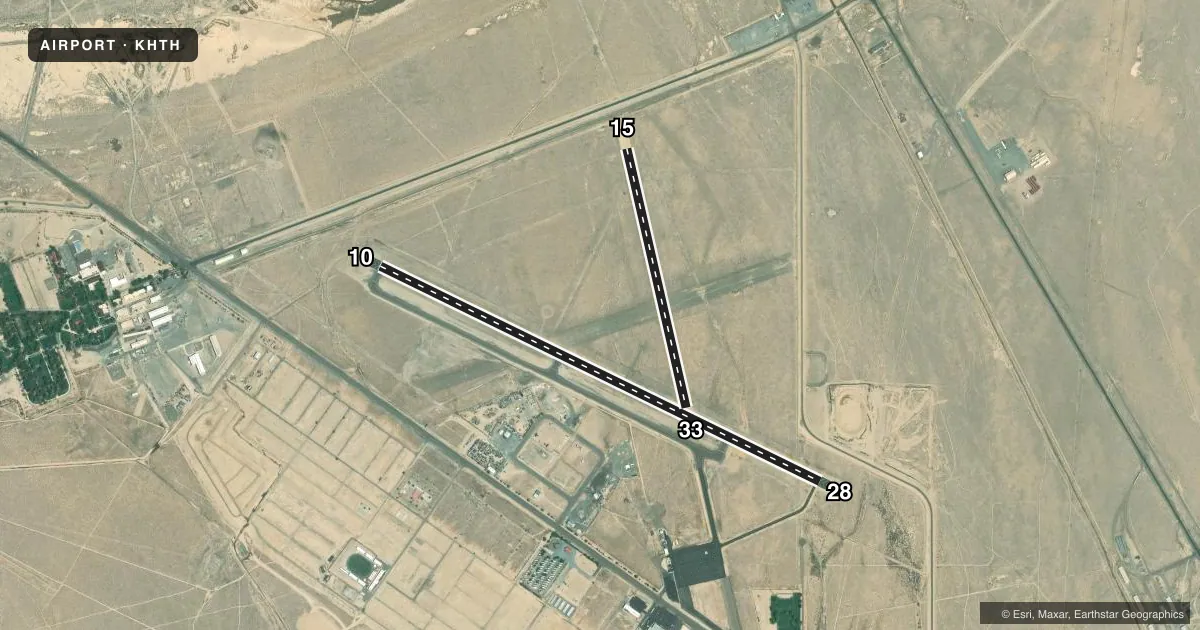 Top-down satellite sketch of KHTH HAWTHORNE INDUSTRIAL in HAWTHORNE, NEVADA, showing runways 10/28, 15/33 drawn to scale over Esri World Imagery