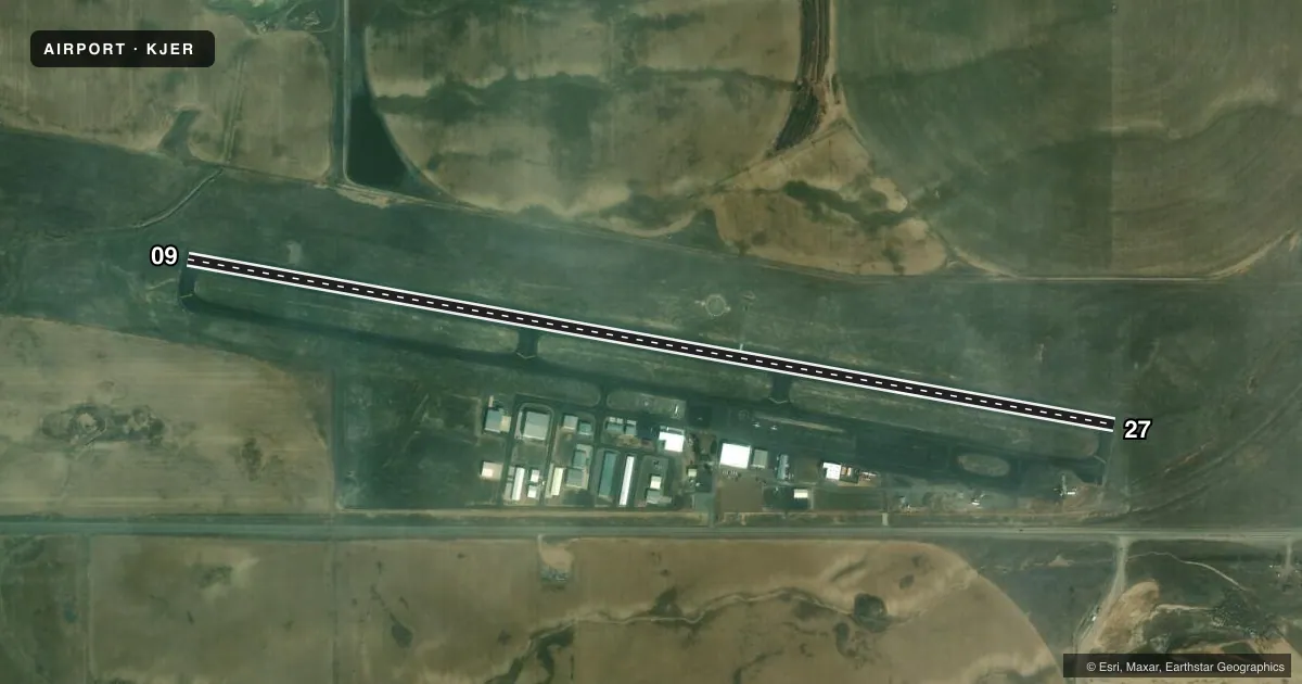 Top-down satellite sketch of KJER JEROME COUNTY in JEROME, IDAHO, showing runways 09/27 drawn to scale over Esri World Imagery