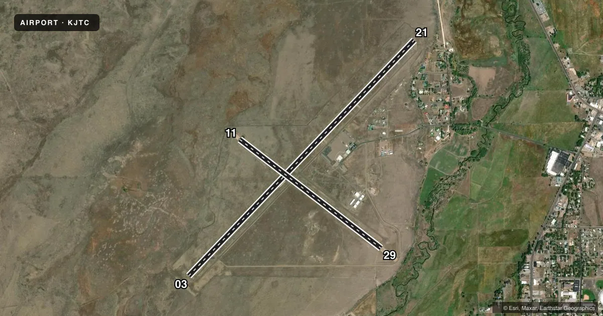 Top-down satellite sketch of KJTC SPRINGERVILLE MUNI in SPRINGERVILLE, ARIZONA, showing runways 03/21, 11/29 drawn to scale over Esri World Imagery