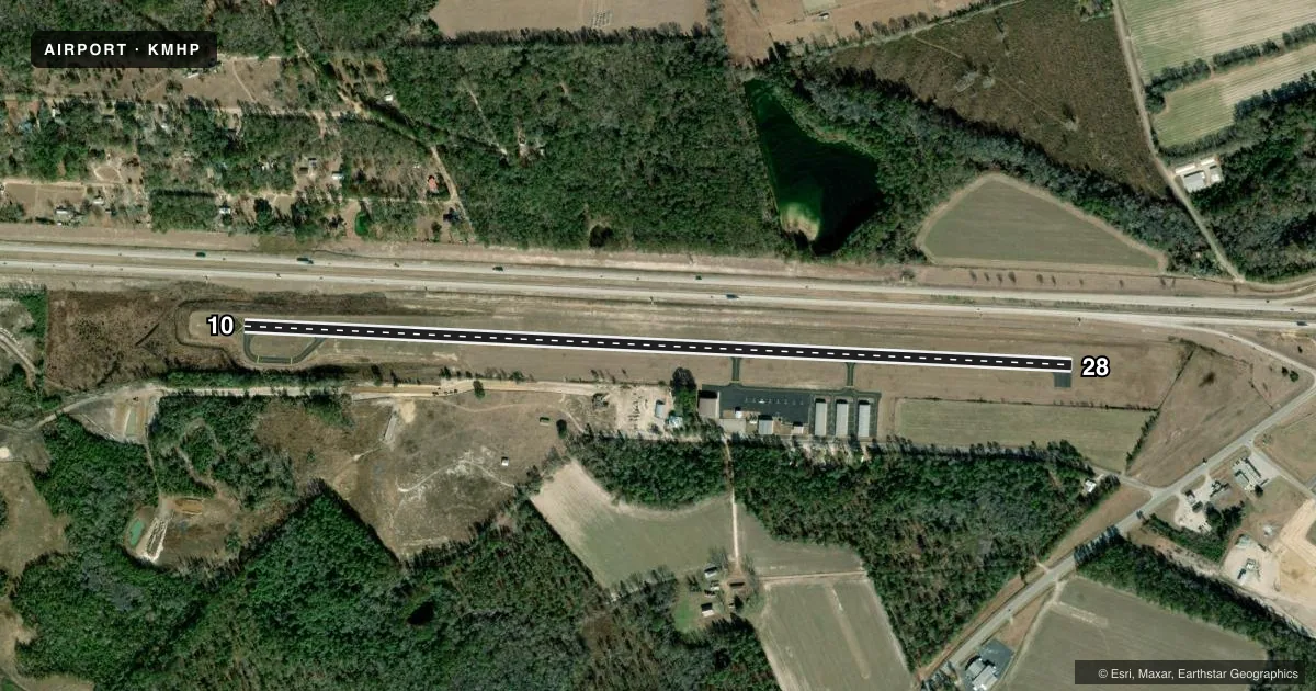 Top-down satellite sketch of KMHP JOHN EDWIN JONES SR FLD/METTER MUNI in METTER, GEORGIA, showing runways 10/28 drawn to scale over Esri World Imagery