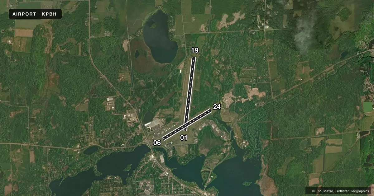 Top-down satellite sketch of KPBH PRICE COUNTY in PHILLIPS, WISCONSIN, showing runways 01/19, 06/24 drawn to scale over Esri World Imagery