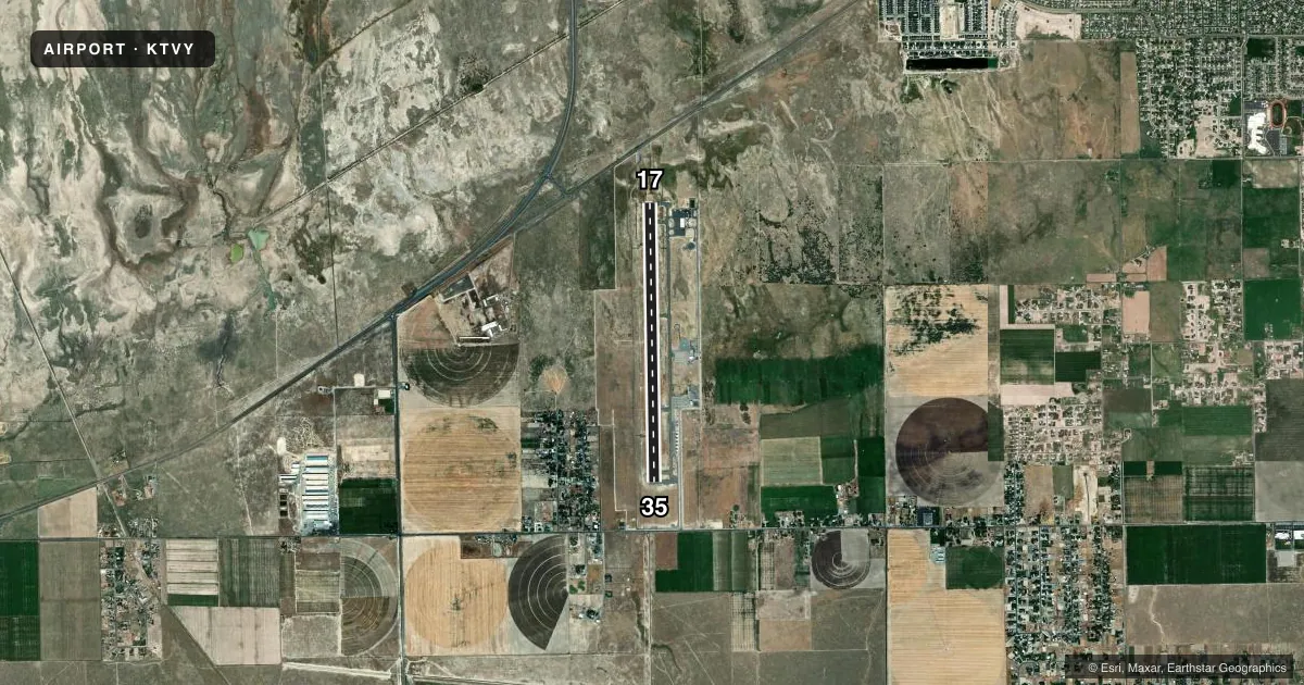 Top-down satellite sketch of KTVY BOLINDER FLD/TOOELE VALLEY in TOOELE, UTAH, showing runways 17/35 drawn to scale over Esri World Imagery
