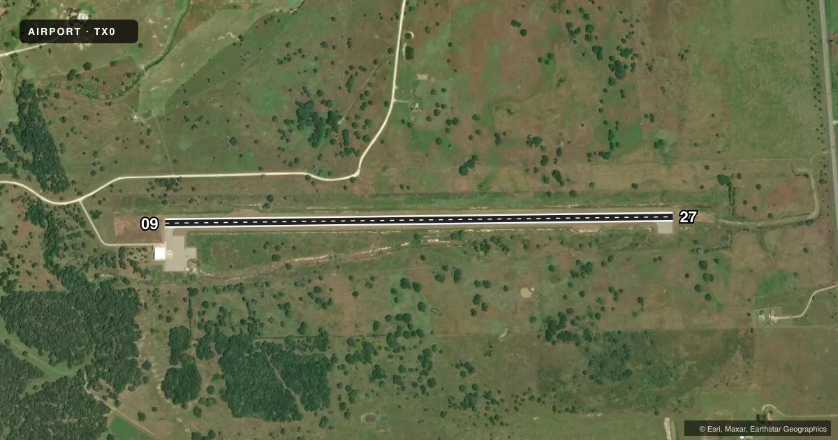 Top-down satellite sketch of TX0 SHANK N BANK in LA WARD, TEXAS, showing runways 09/27 drawn to scale over Esri World Imagery