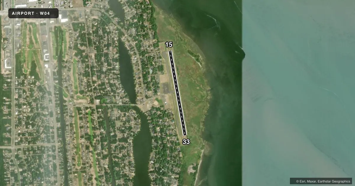 Top-down satellite sketch of W04 OCEAN SHORES MUNI in OCEAN SHORES, WASHINGTON, showing runways 15/33 drawn to scale over Esri World Imagery